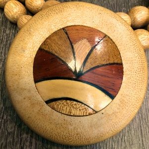 Wooden Bead & Pendant W/Design Necklace